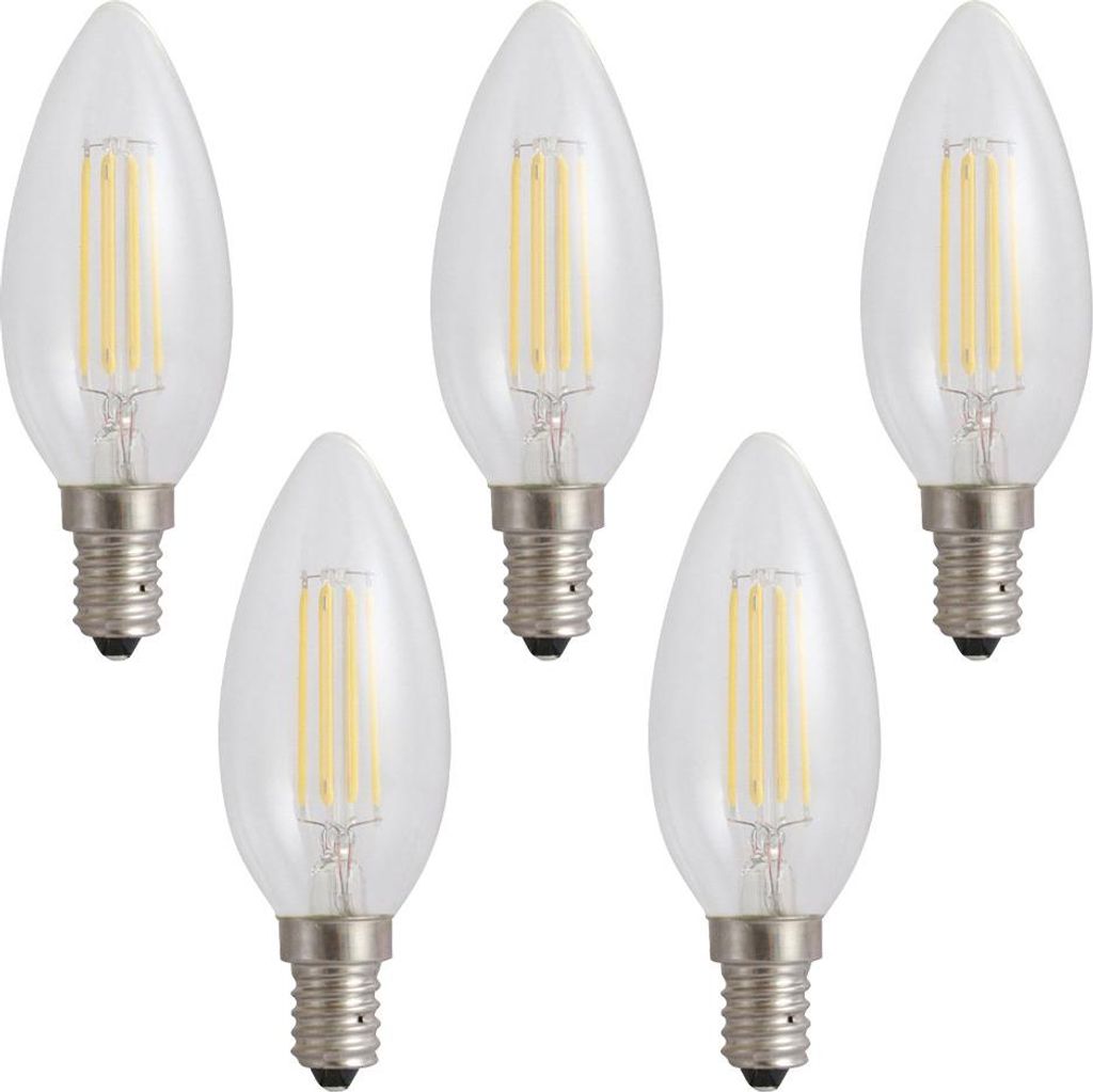 5er Pack LED Leuchtmittel in Kerzenform klar mit E14 Sockel, 5,5 Watt 700 Lumen warmweiß 2700K