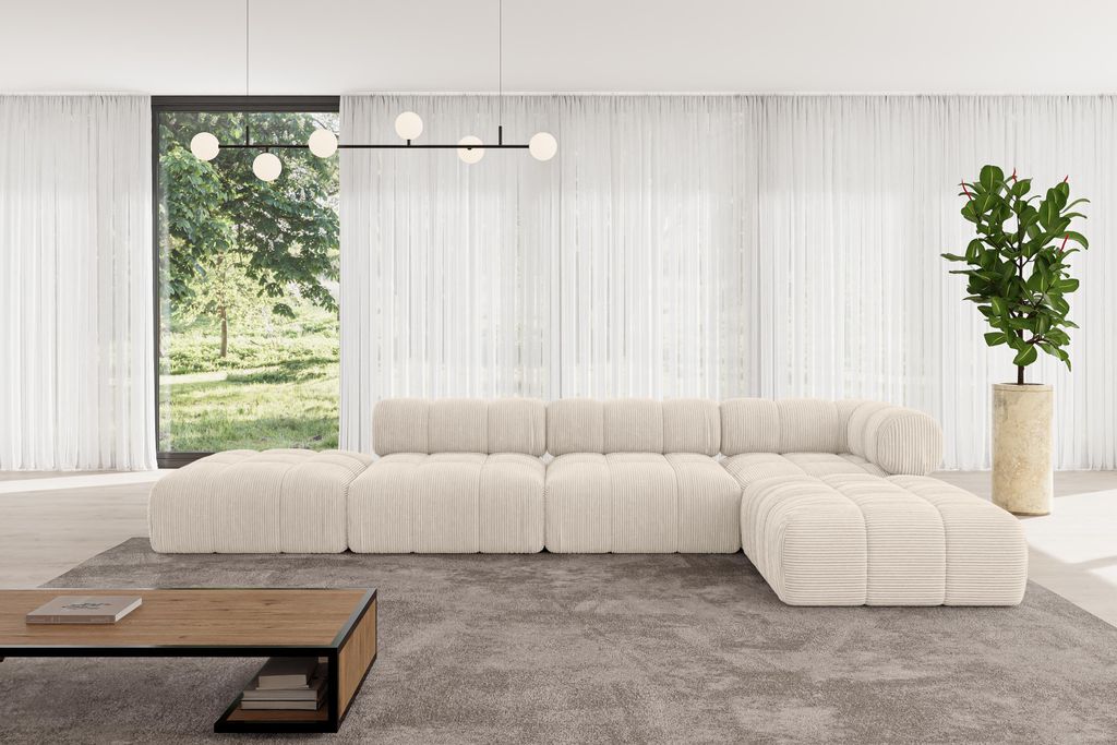 ALTDECOR Modulares Sofa Ecksofa in L-Form - Kerru-L2 - 380x190x70 cm Beige universal, links/rechts Corner modular Sofa Eckcouch Couch Wohnlandschaf...