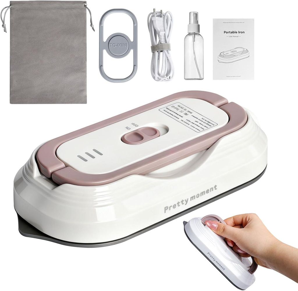 Mini Tragbares Reisebügeleisen mit Universalspannung 100-240V, Klein Bügeleisen Handgerät Kein Dampf, Keramikfläche, 150 °C Heißpress mit Spr...