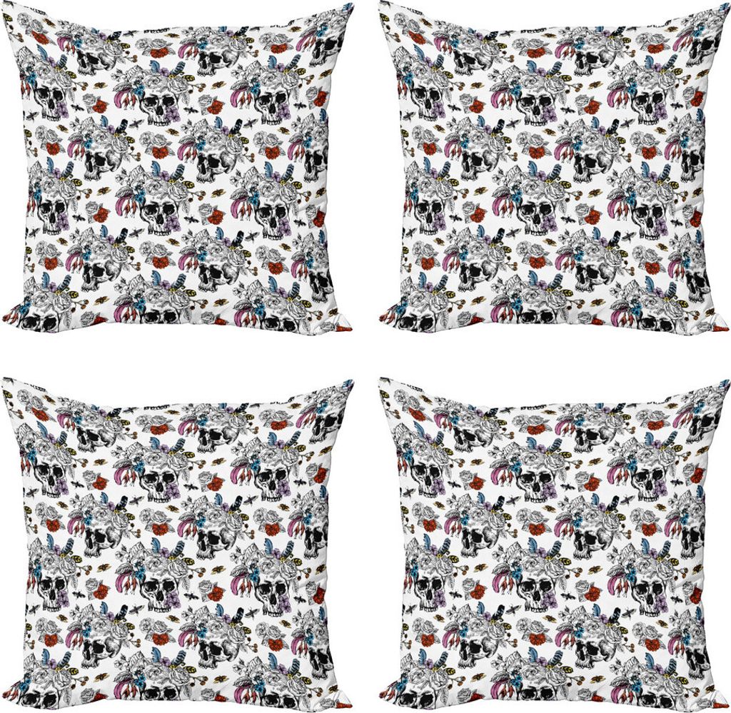 ABAKUHAUS gotisch Kissenbezug Set (4 Stück), Tag des toten Schädels, Moderner Doppelseitiger Digitaldruck, 40 cm x 40 cm, Mehrfarbig