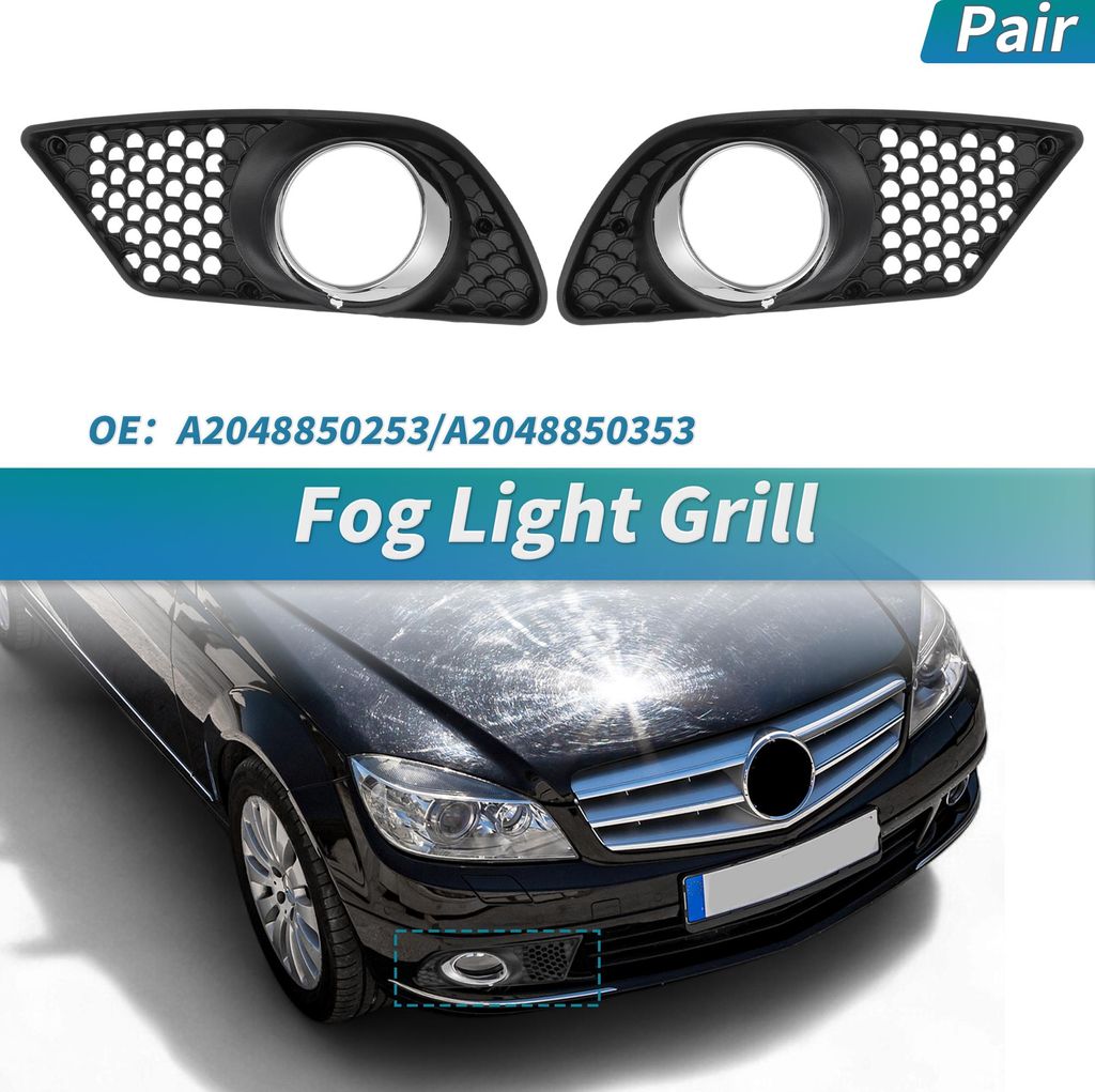 Nebelscheinwerfer-Grill Für Mercedes Benz C230 C250 C300 C350 W204 Frontsto?stange Nebelscheinwerfer-Grillabdeckung 1 Paar Nebelscheinwerfer Chrom...