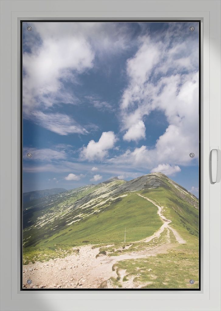Wallario Lichtschutzbild, Dekorativer Sichtschutz Sonnenschutz 76 x 115 cm mit Motiv: Alpenluft - Verdunklung ohne Bohren