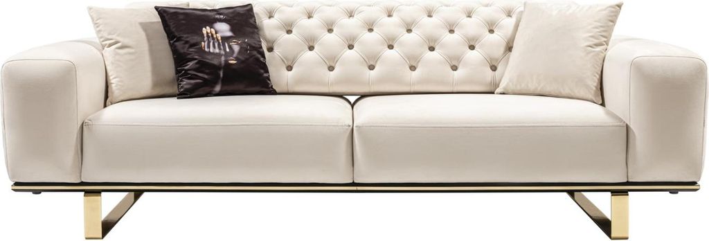 Dreisitzer Chesterfield Sofa 3 Sitz Sofas Weiß Stoff Wohnzimmer Luxus