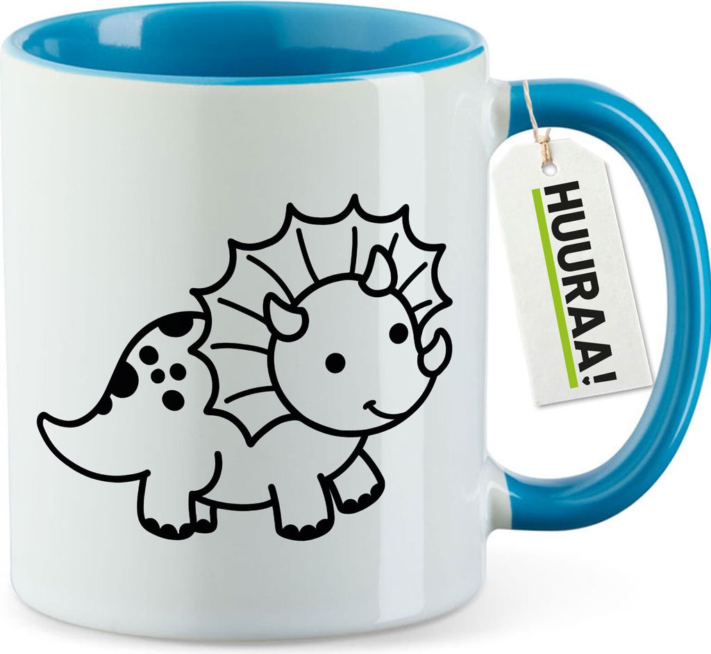 Huuraa Kaffeetasse Triceratops Dinosaurier 330ml Blau Keramik Kaffeebecher Geschenkidee