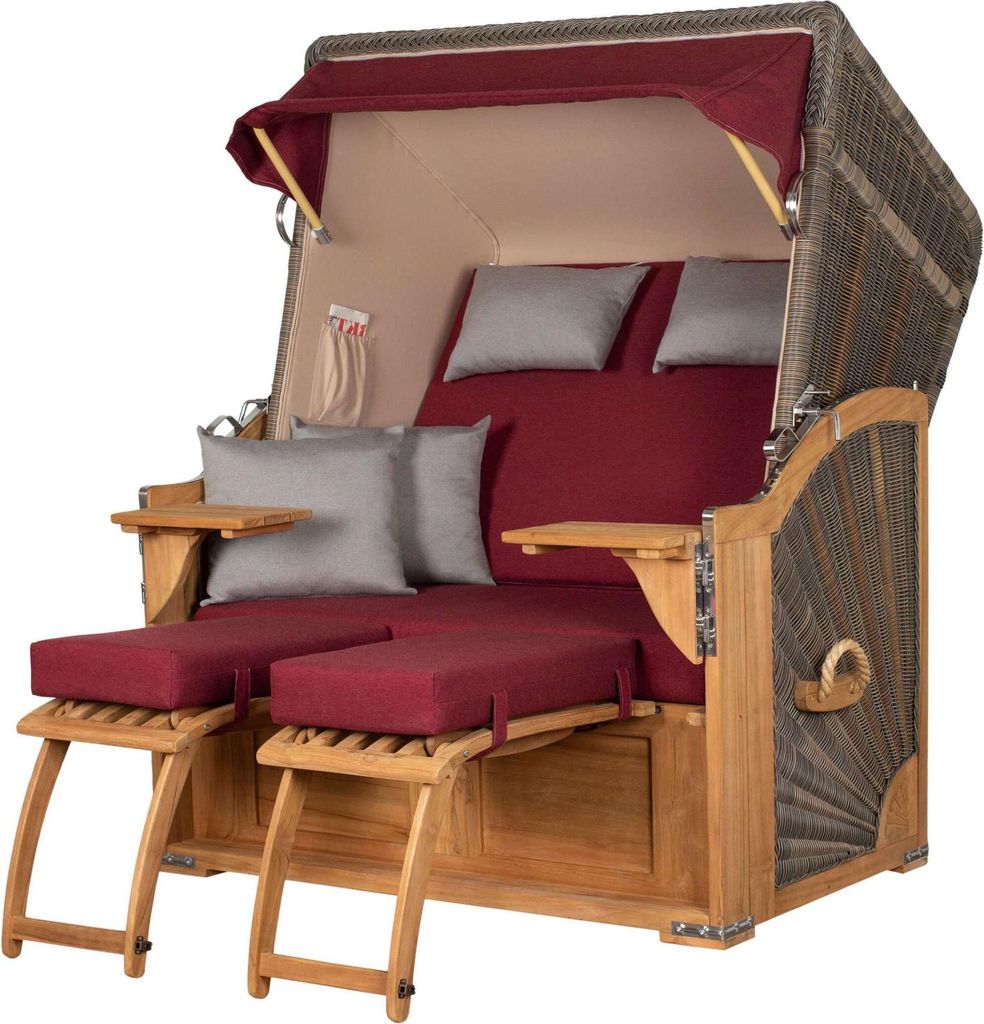 Strandkorb-Set - bene living - Schaalsee Teak - PE grau - Modell 594 - inkl. Liftersystem