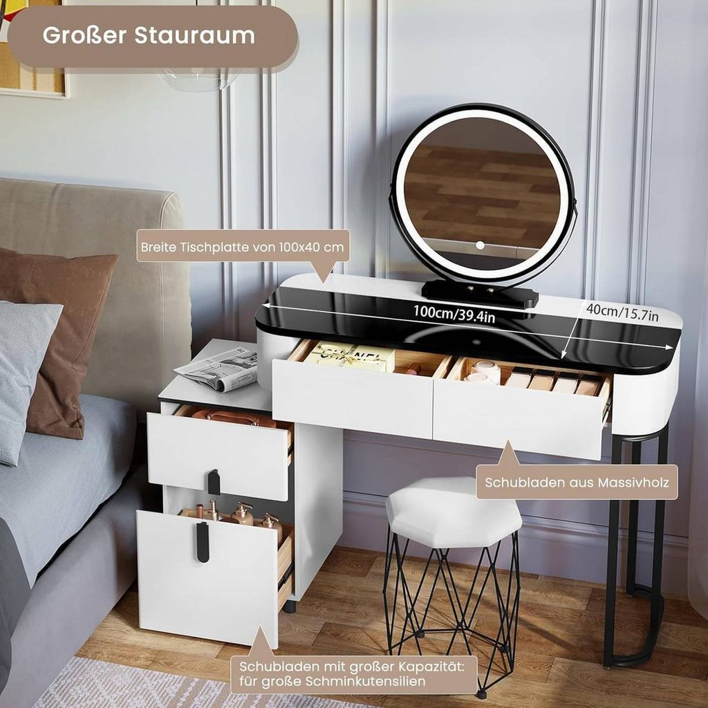 WOLTU Schminktisch mit LED, Glasplatte,  Seitenschrank, Produktbild 6