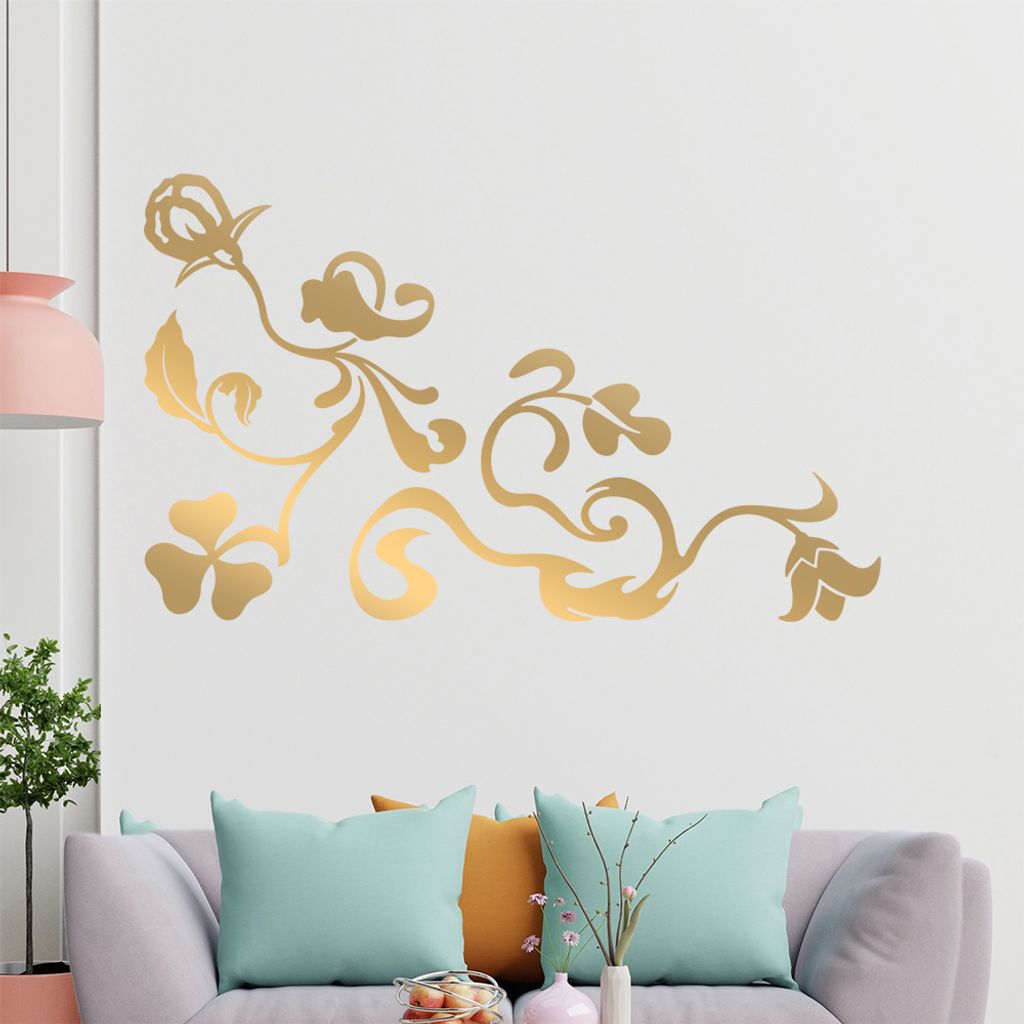 Eckeornament -Blüten - Klee Wandtattoo in 6 Größen - Wandaufkleber Wall Sticker - Dekoration, Küche, Wohnzimmer, Schlafzimmer, Badezimmer