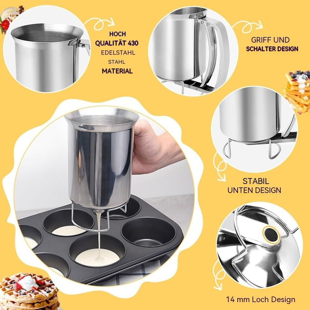 Teigspender 900ml Mit Quetschgriff - Manueller Teigportionierer Für Waffeln & Kuchen