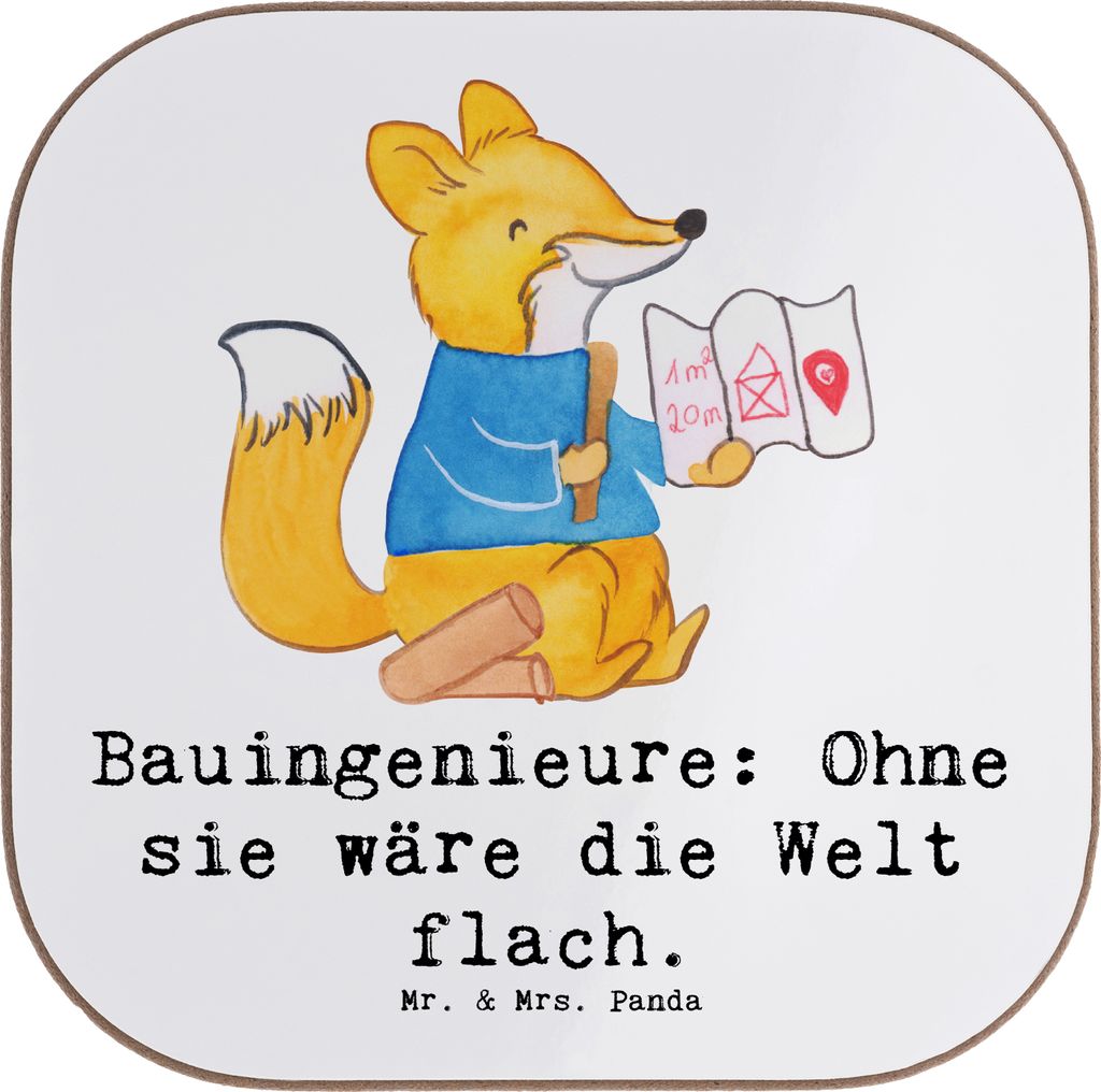 Mr. & Mrs. Panda Untersetzer für Gläser Bauingenieur Held - Weiß - Geschenk, Beruf, gläseruntersetzer, unterleger, Tiefbau, Geschenke mit Herz,...