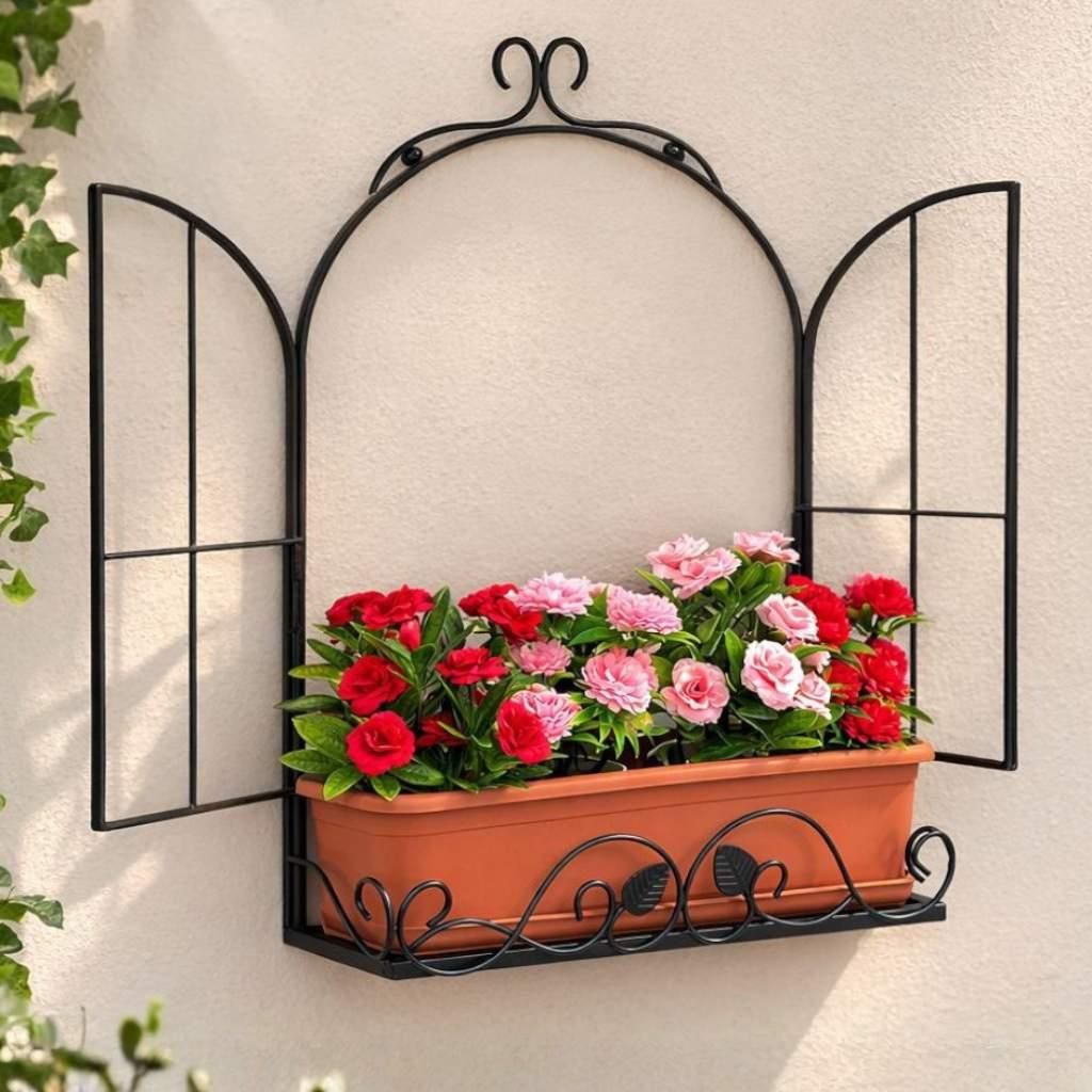 DanDiBo Wandblumenhalter Fenster Schwarz Metall Wand Produktbild 