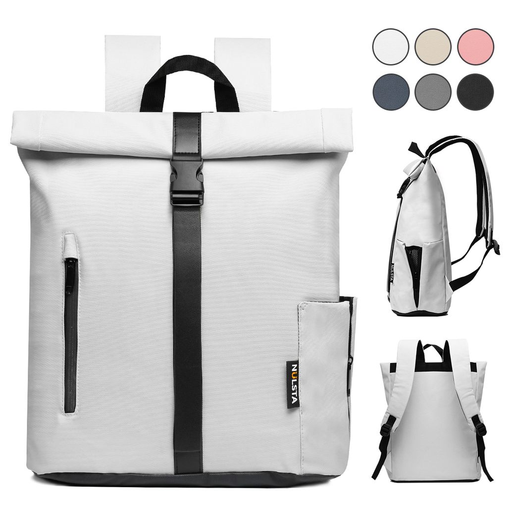 Damen Herren Rolltop Rucksack 25L, Groß Schulrucksack Wasserdicht mit 15,6 Zoll Laptopfach, Backpack für Job Radsport Reisen Freizeit Fahrrad, Weiß