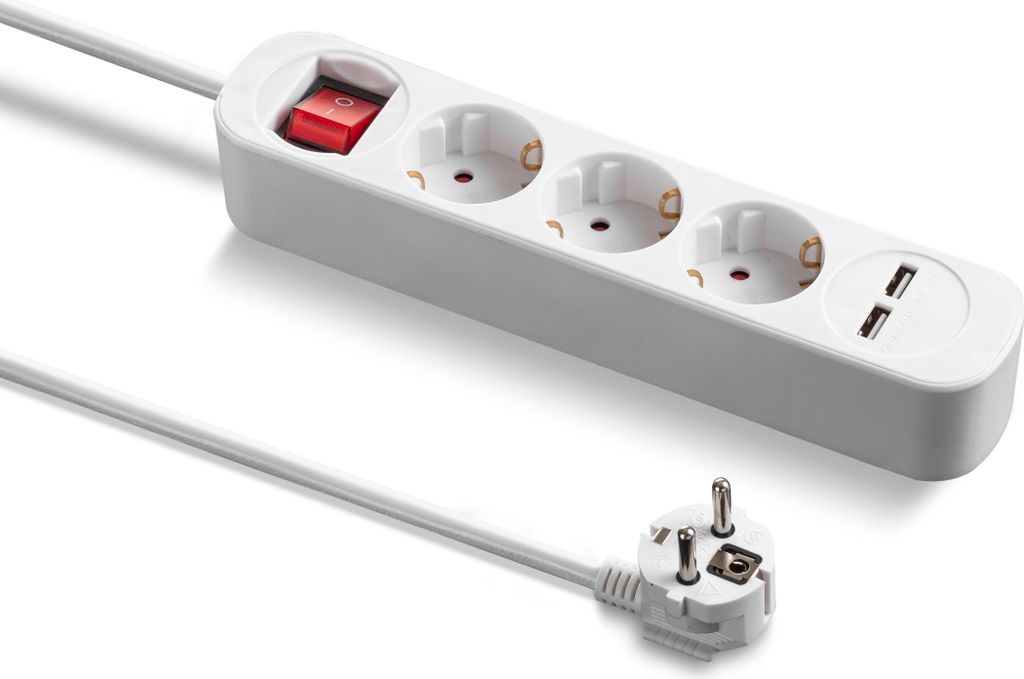 TROTEC Steckdosenleiste PVH3 mit 2 USB-Ladebuchsen | Langes 1,5 m KabelPVH3: 3-fach Schutzkontakt-Steckdosenleiste mit 2 USB-Ladeports (Typ A)