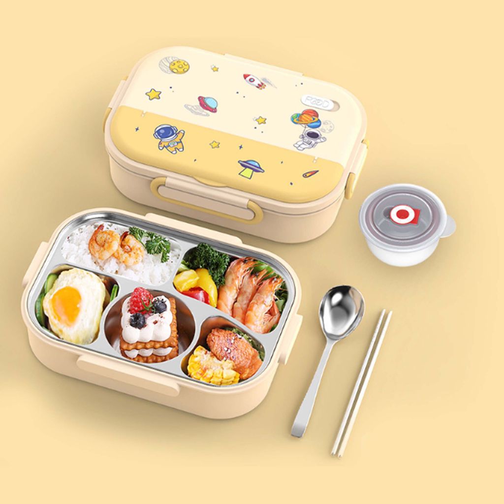 Kinder Lunchbox-Set Aus Edelstahl – Isolierte Brotdose Mit 3 Fächern, Suppenschüssel & Löffel