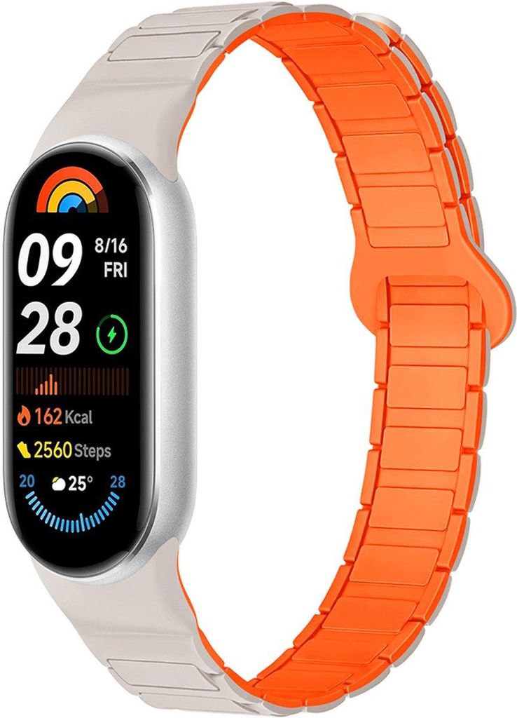 FFO2World Magnetarmband für Xiaomi Smart Band 8/9/10 – Weiches Silikon-Sportarmband mit starkem Magnetverschluss – Sternenlicht/Orange