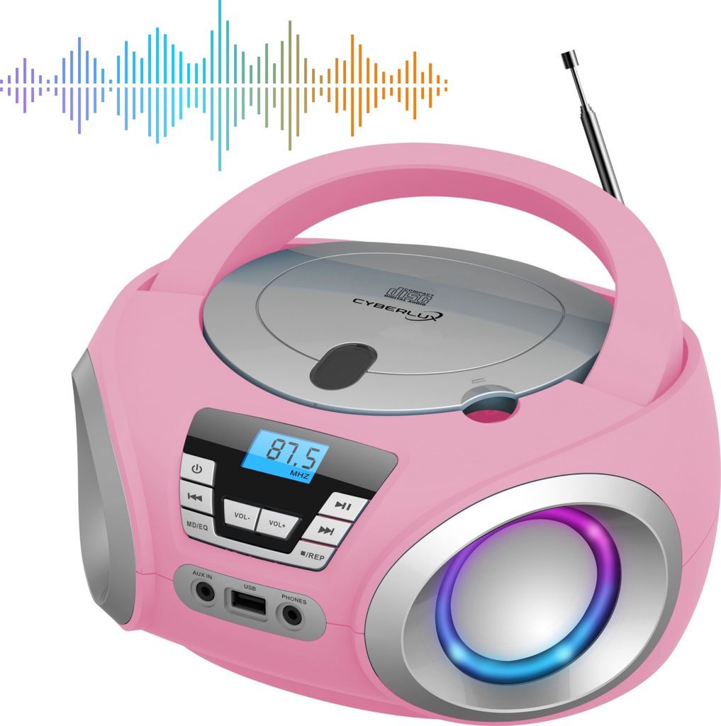 Cyberlux CD-Player mit LED-Beleuchtung | Tragbares Stereo Radio | CD-Player | Kinder Radio | Stereo Radio | Stereoanlage | Pink