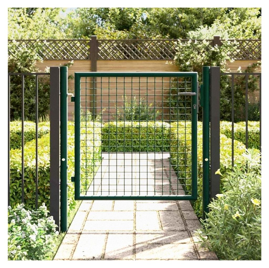 Abschließbares Zauntor, Eingangspaneele, Barrieren, Zauntüren, Stahlgrün für Garten, Terrasse, Außenbereich, Hinterhof, Hofeingang (100 x 75 cm)