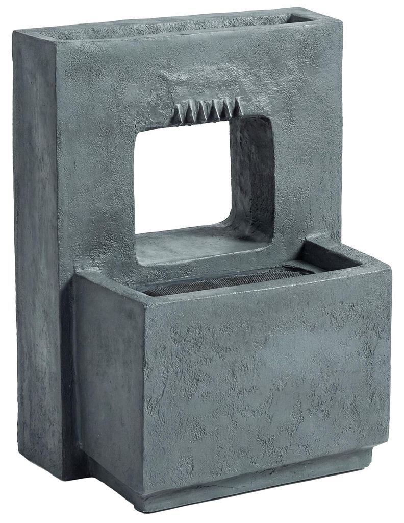 Springbrunnen 2-stufig Gartenbrunnen mit LED Beleuchtung Pflanzkübel Pumpe Steinoptik, Verstellbar 45 x 31,5 x 58,5 cm