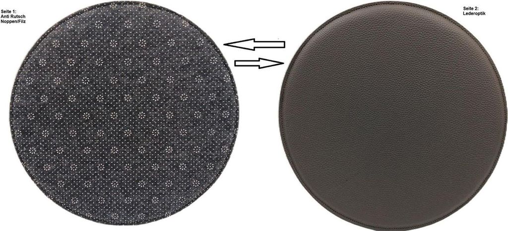 4 Stück Sitzauflagen Grau Lederoptik rund Ø35cm Anti Rutsch Noppen Sitzkissen