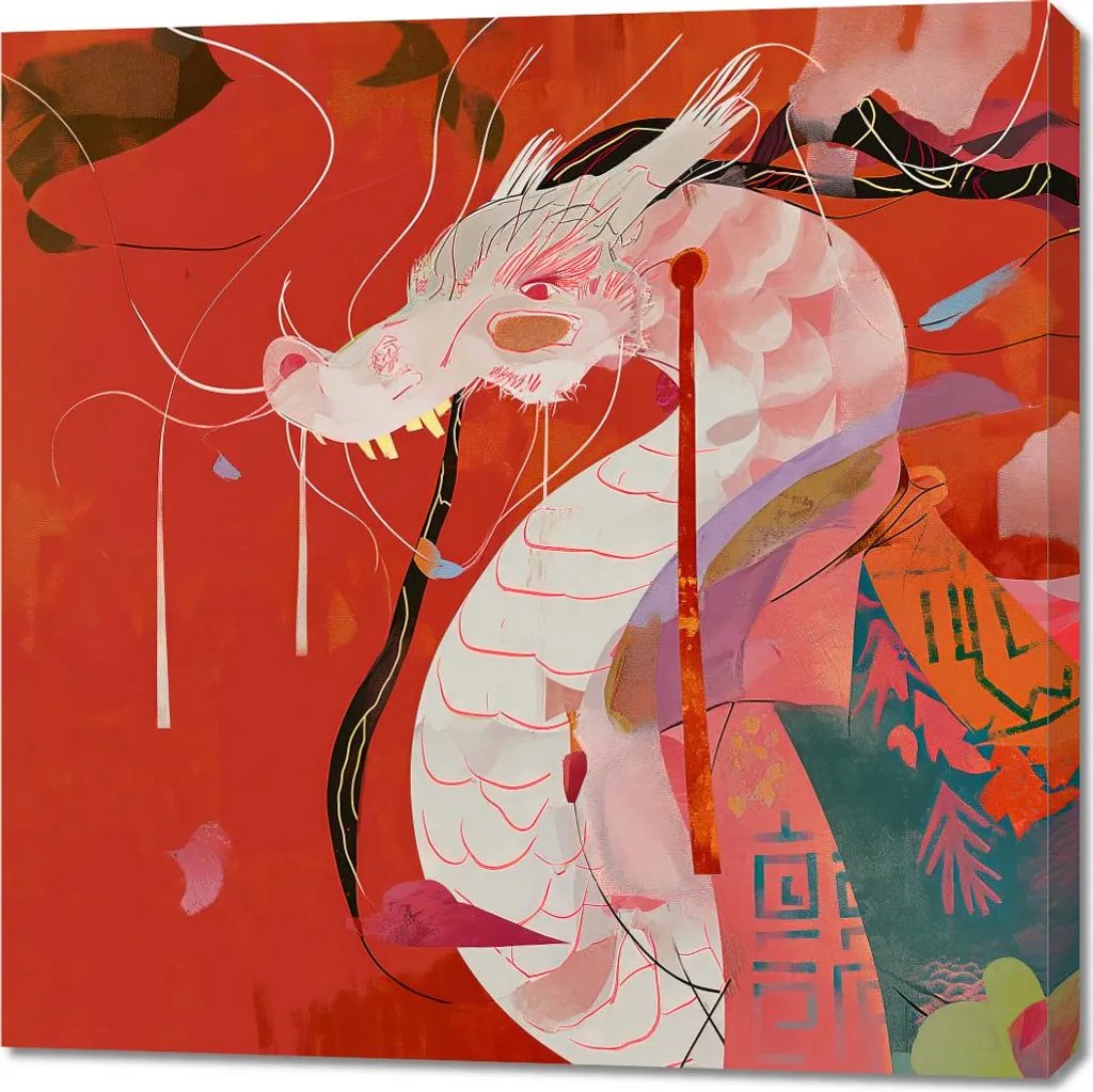 Tableau Dragon Oriental 90 x 90 cm - Décoration Murale Style Asiatique