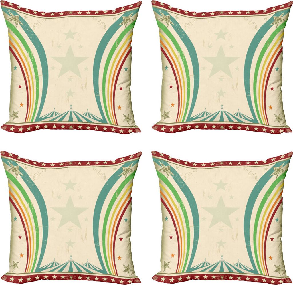 ABAKUHAUS Jahrgang Rainbow Kissenbezug Set (4 Stück), Zirkus-Zelte, Moderner Doppelseitiger Digitaldruck, 60 cm x 60 cm, Mehrfarbig