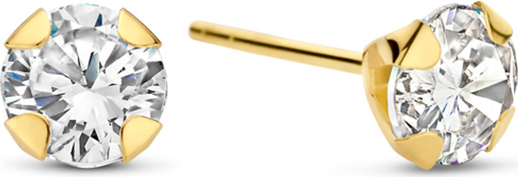 New Bling 9NBG-0419 Gouden Oorknopjes - Dames - Zirkonia - 5 mm Doorsnee - 14 Karaat - Goud