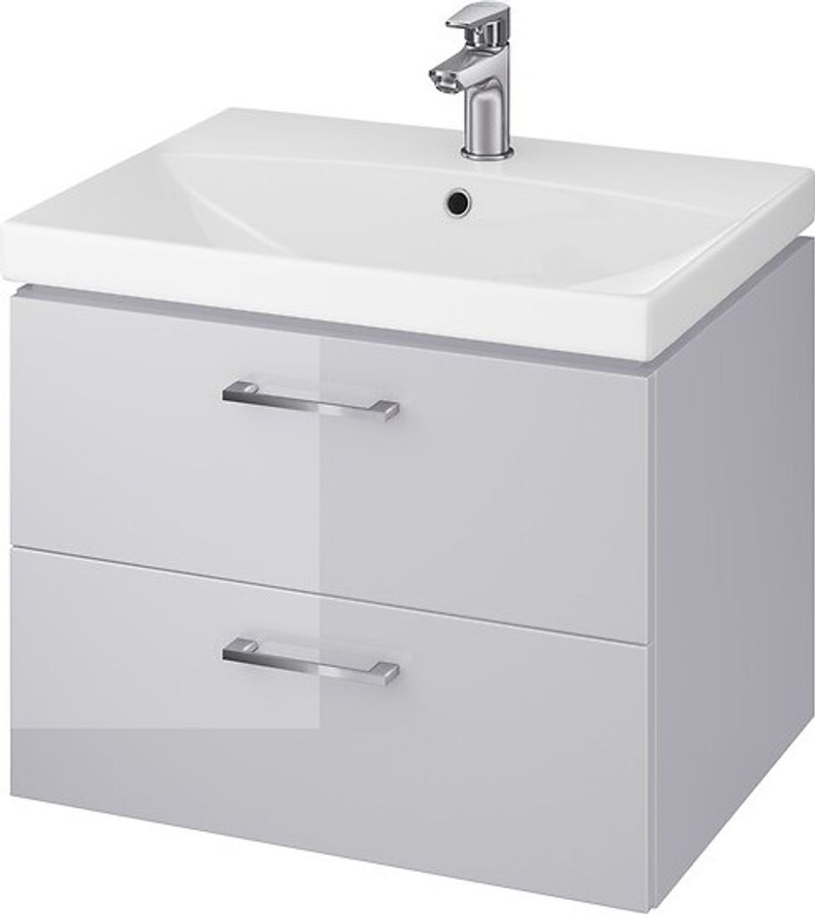 BADLAND Badmöbel Set Badezimmerschrank mit Keramikwaschbecken, 2-Schubladen LARA CITY 60 Grau