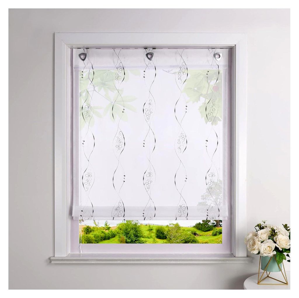 Raffrollo ohne Bohren Voile Raffgardine mit Ösen Transparenter Vorhang mit Hakenaufhängung Grau BxH 100x140cm
