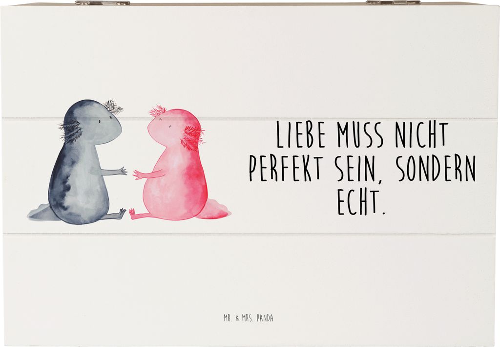 Mr. & Mrs. Panda holzschachtel Axolotl Liebe 22 x 15 cm - Weiß - Geschenk, Verlobter, Valentinstag, Geschenkbox, Box, Holzkiste mit Deckel, Kiste,...