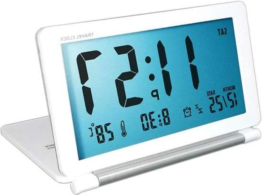 Réveil à quartz blanc avec date température et grand écran LCD rétroéclairé