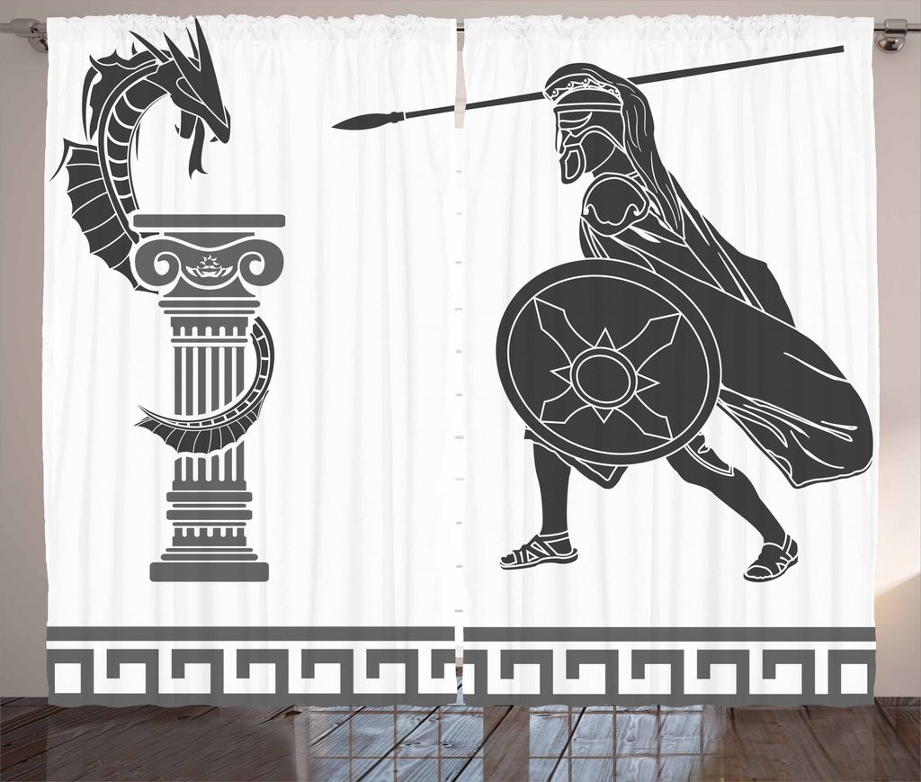 ABAKUHAUS Toga-Party Rustikaler Gardine, Held und Drachen Mythos, Schlafzimmer Kräuselband Vorhang mit Schlaufen und Haken, 280 x 175 cm, Grau Cha...