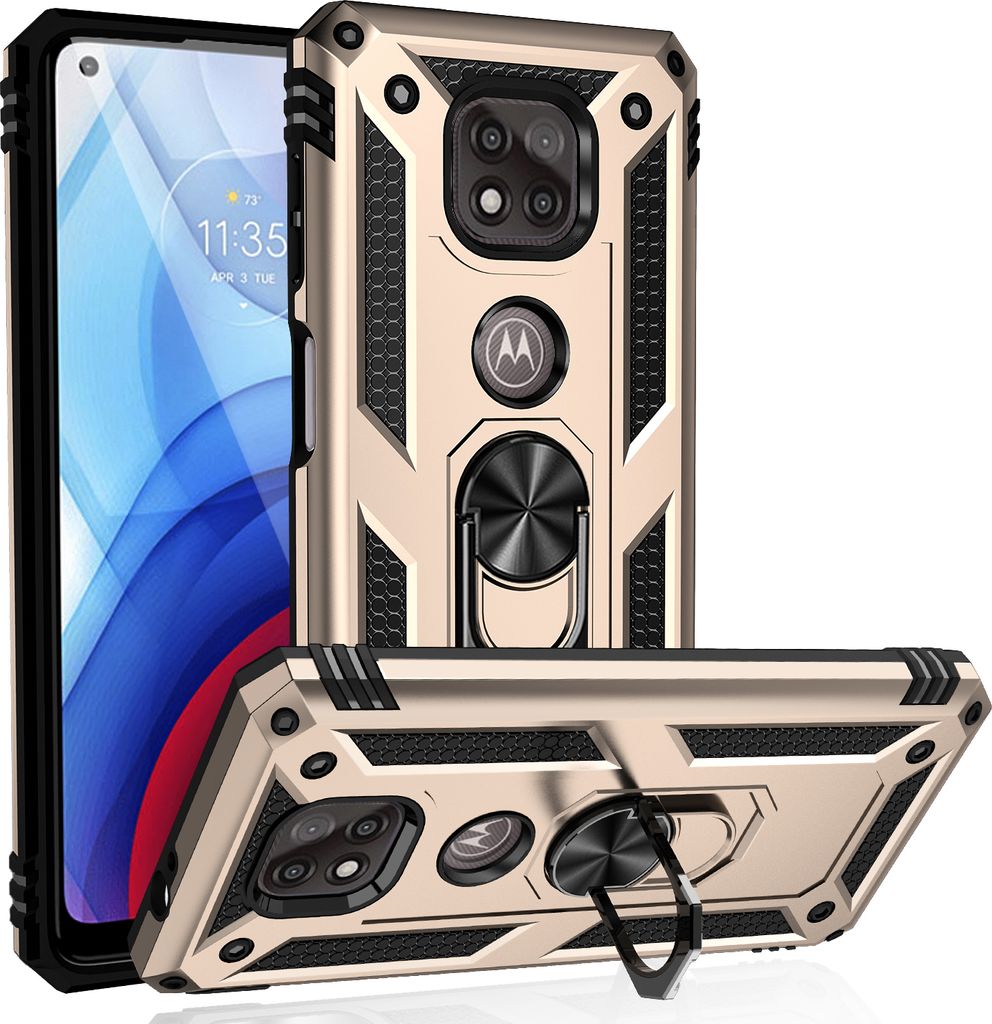 LaimTop Schutzhülle für Motorola Moto G Power 2021, Dual Layer Robust Militäre Fallschutz Hülle mit Ringhalterung Ständer Gold