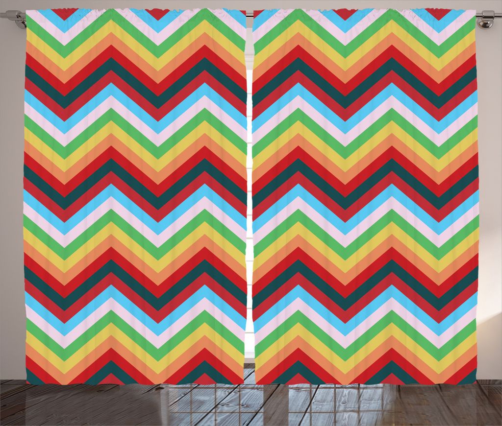 ABAKUHAUS Bunt Rustikaler Vorhang, Zick-Zack-Sharp Vibrant, Wohnzimmer Universalband Gardinen mit Schlaufen und Haken, 280 x 245 cm, Mehrfarbig