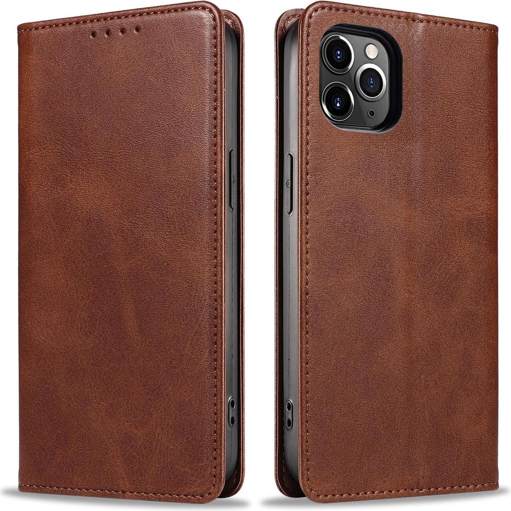 Handyhülle für Apple iPhone 11 Pro Max Kunstleder Flip Cover Hülle Handytasche Case Kartenfach Farbe: Dunkelbraun