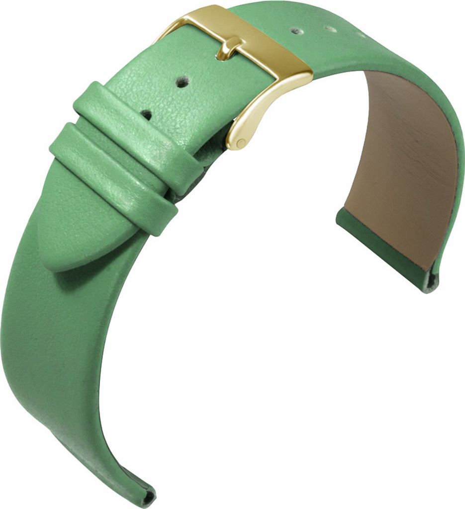 Eulit Nappa Fashion Uhrenarmband Kalbsleder grün hautfreundlich, Stegbreite:16mm, Schließe:Gelbgolden