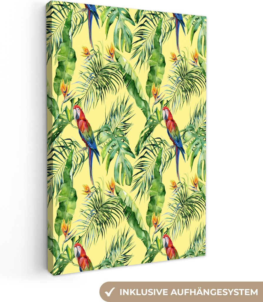 OneMillionCanvasses - Leinwandbilder - 90x140 cm, Vintage - Vogel - Papagei, Wandbilder Kunstdruck Wanddekoration - Wandschmucke - Schlafzimmer