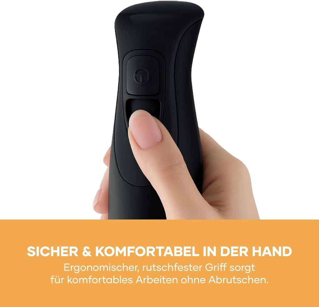 Stabmixer 350W mit Turbofunktion, Edelstahl 2-Klingen-Messer, abnehmbarer Mixfuß, rutschfester Griff, Schwarz