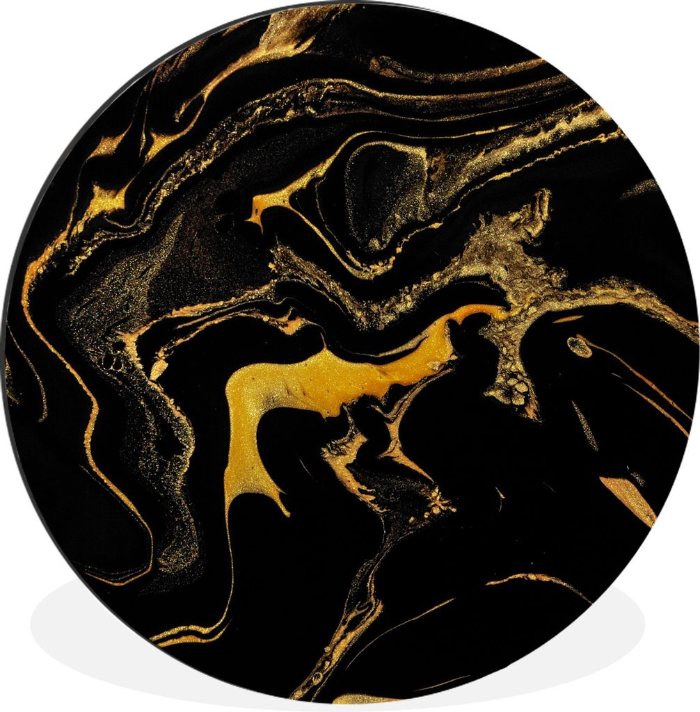 MuchoWow Aluminium Wandkreis Muster - Gold - Schwarz Ø 60 cm Wanddeko Modern Wohnzimmer - Wand Kreis - Wandbild - Schlafzimmer - Aluminium Bild ...