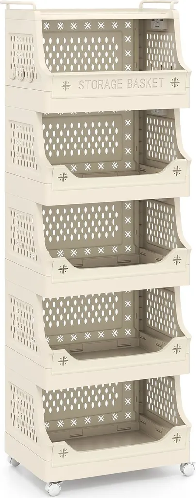 Chariot à linge roulant 6 niveaux avec poignées et crochets en métal