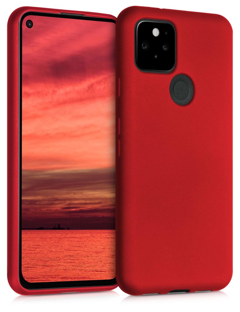 kwmobile Handyhülle für Google Pixel 5 Hülle - Silikon Case metallisch schimmernd - Schutzhülle Cover - Metallic Dunkelrot