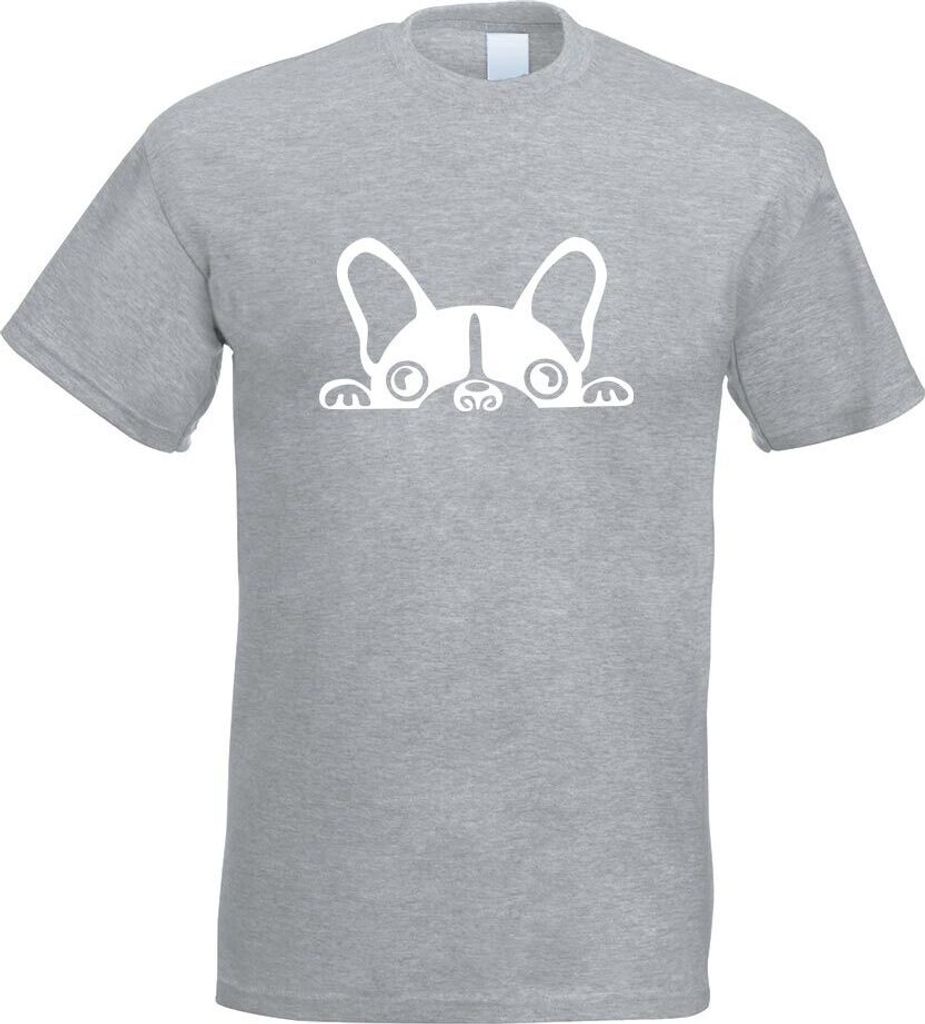 Kiwistar - T-Shirt - Graumeliert - Halbe Französische Bulldogge Motiv Bedruckt Funshirt Design Print - mit Motiv Bedruckt - Funshirt Design - Spor...