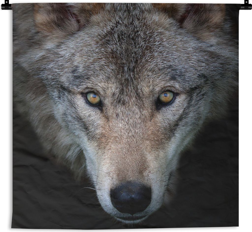 MuchoWow Wandteppich Wandbehang Wolf - Porträt - Schwarz 120x120 cm Tapisserie Dekoration Wandtuch - Modern - Baumwollgewebe