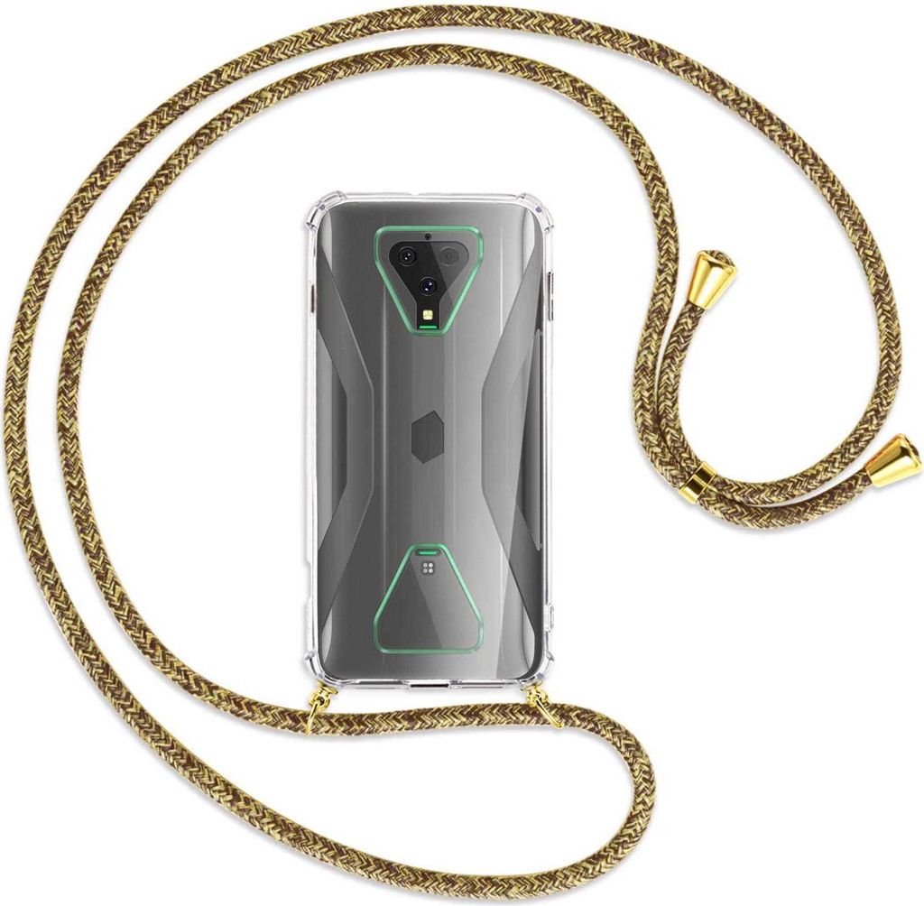 Handykette Backcover-Schutzhülle mit Band (Metall goldfarben) für Xiaomi Black Shark 3 - braun+beige
