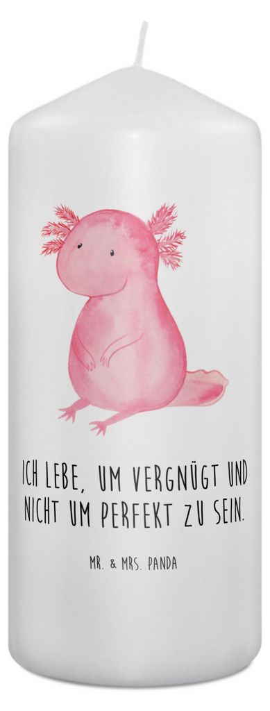 Mr. & Mrs. Panda Kerze Axolotl Niedlich 19 x 8 cm - Weiß - Geschenk, Wachskerze, Blockkerze, Freundin, Bedruckte, Erinnerungslicht, Liebe, Stumpen...