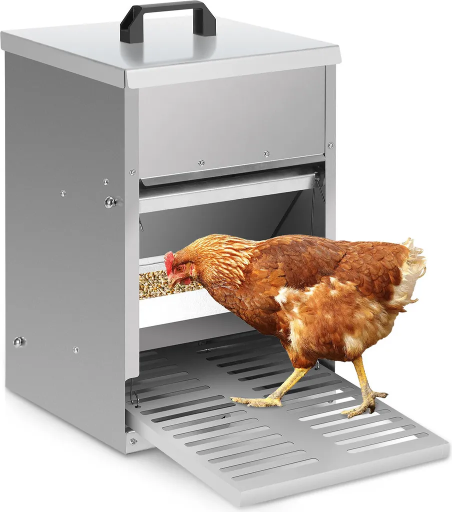 Mangiatoia per polli TolleTour con piastra a gradini, coperchio, mangiatoia zincata da 5 kg per polli, mangiatoia impermeabile a prova di topo, mangiatoia per polli, accessorio ideale per polli