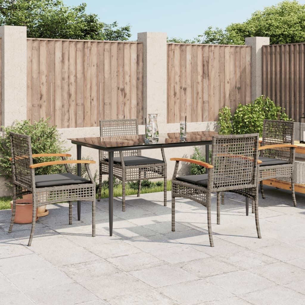 Maison Exclusive - 5-tlg. Garten-Essgruppe mit Kissen Grau Poly Rattan