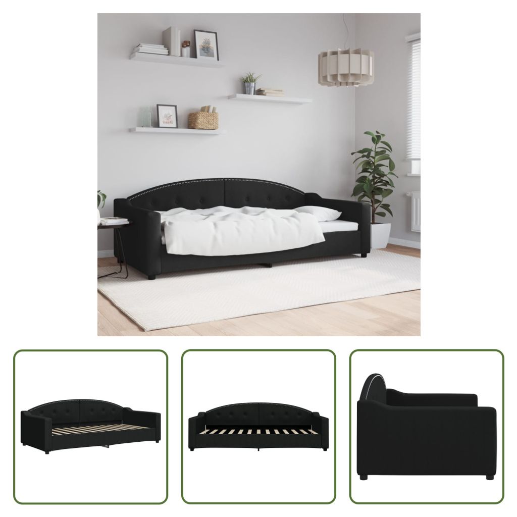 The Living Store Tagesbett Schwarz 90x200 cm Stoff