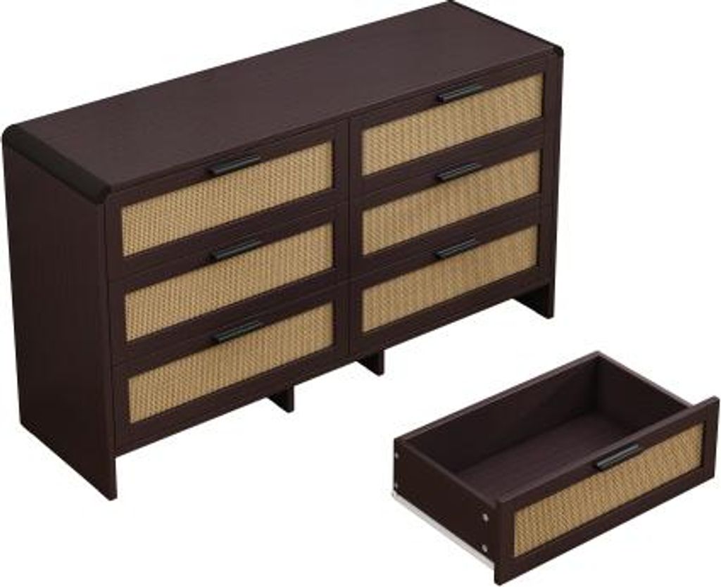 Wohnzimmerschrank 130x40x74 cm Braun Eckschrank Rattan Bogenfoermig 6 Schubladen Rattan Aufbewahrungsschrank Wohnzimmer Schlafzimmer Kueche Roetlich