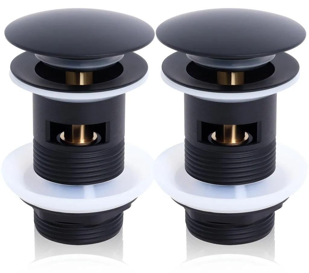 Lot de 2 bondes de lavabo noires avec trop-plein et système clic-clac