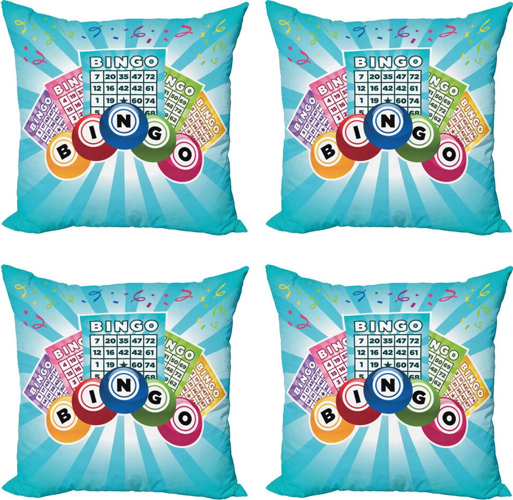 ABAKUHAUS Bingo Kissenbezug Set (4 Stück), Bunte Karten Ball, Moderner Doppelseitiger Digitaldruck, 40 cm x 40 cm, Blassblau Multicolor