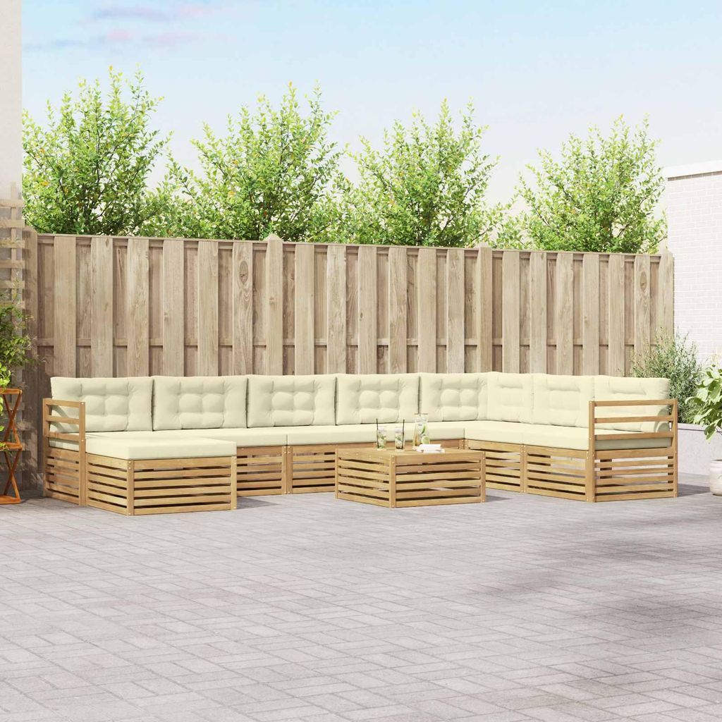 Möbel Outdoor-Sofagarnitur mit Kissen 9 pcs Weiß und Creme PolyesterGartensofas - Gartensofas c4184